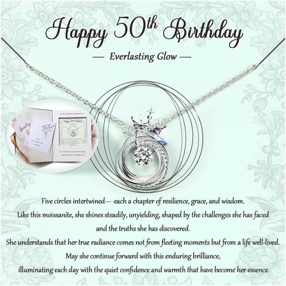 Sterling Silver Moissanite Necklace 50th Birthday Gift for Women Mom Wife - Picture 1 of 6